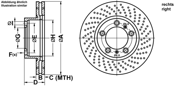 ATE Bremseskive 24012802601 perforeret 315mm 28mm for PORSCHE