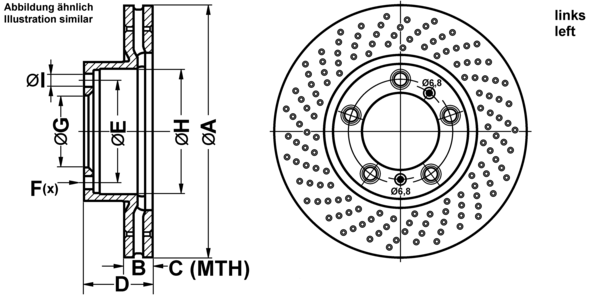 ATE Bremseskive 24012802731 perforeret 315mm 28mm for PORSCHE