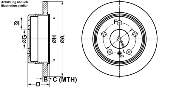 ATE Bremseskive 24030801111 fuld 258mm 8mm for MERCEDES-BENZ