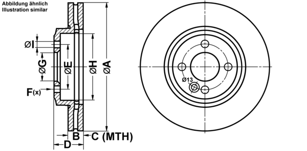 ATE Bremseskive 24032202481 ventileret 280mm 22mm for MINI