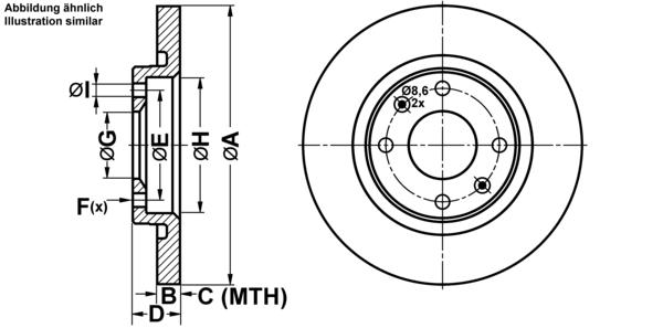 ATE Bremseskive 24031301841 fuld 266mm 13mm for CITROËN PEUGEOT