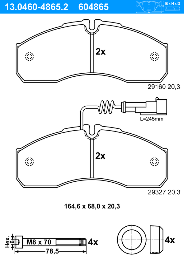 ATE Bremseklodser 13046048652 for NISSAN