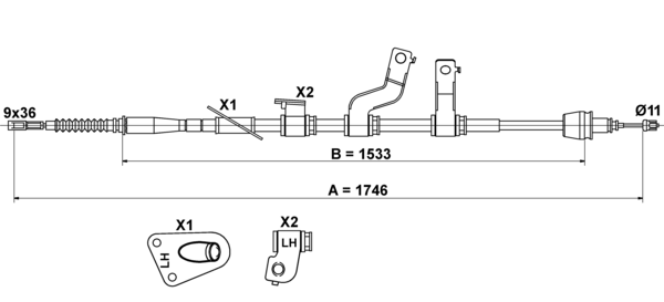 ATE Håndbremsekabel 24372731262 for HYUNDAI