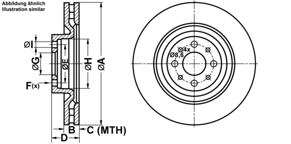 ATE Bremseskive 24012802431 ventileret 305mm 28mm for FIAT