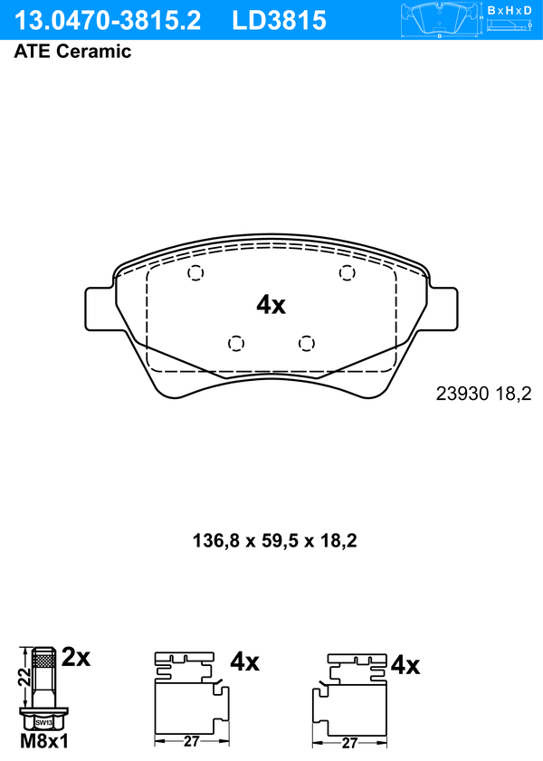ATE Bremseklodser 13047038152 for RENAULT