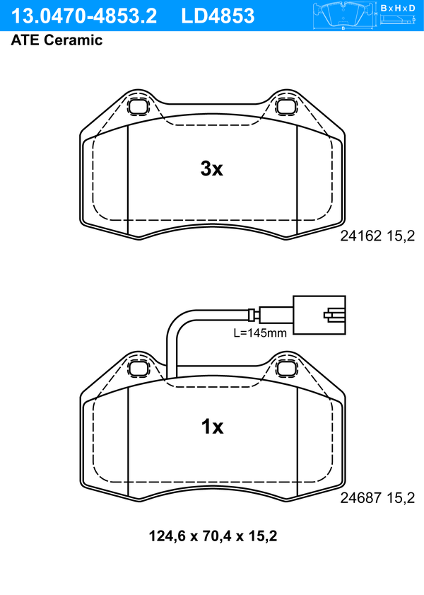 ATE Bremseklodser 13047048532 for FIAT