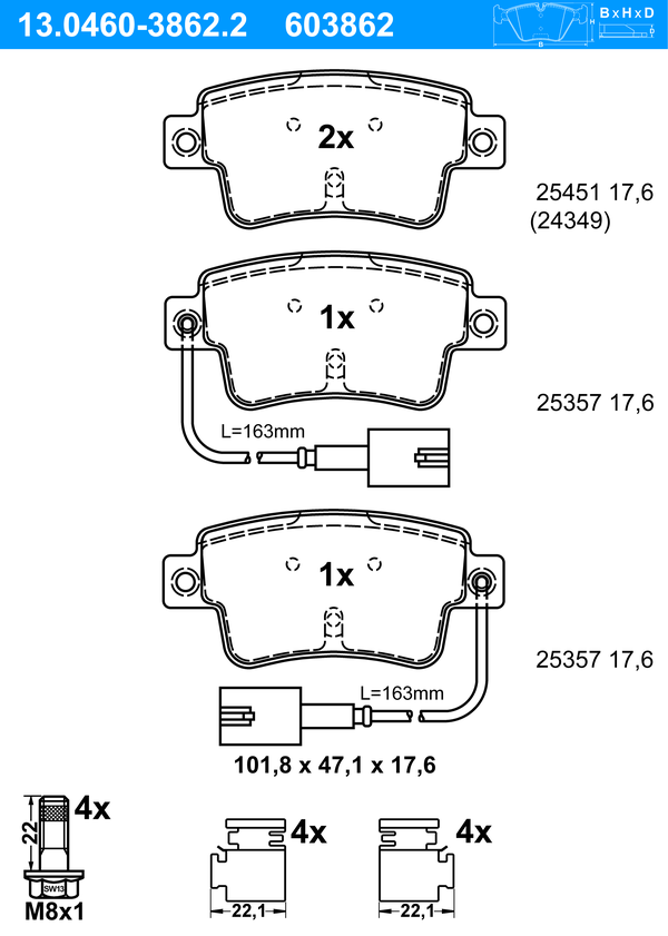 ATE Bremseklodser 13046038622 for FIAT