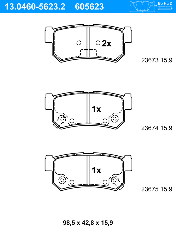 ATE Bremseklodser 13046056232 for SSANGYONG DAEWOO