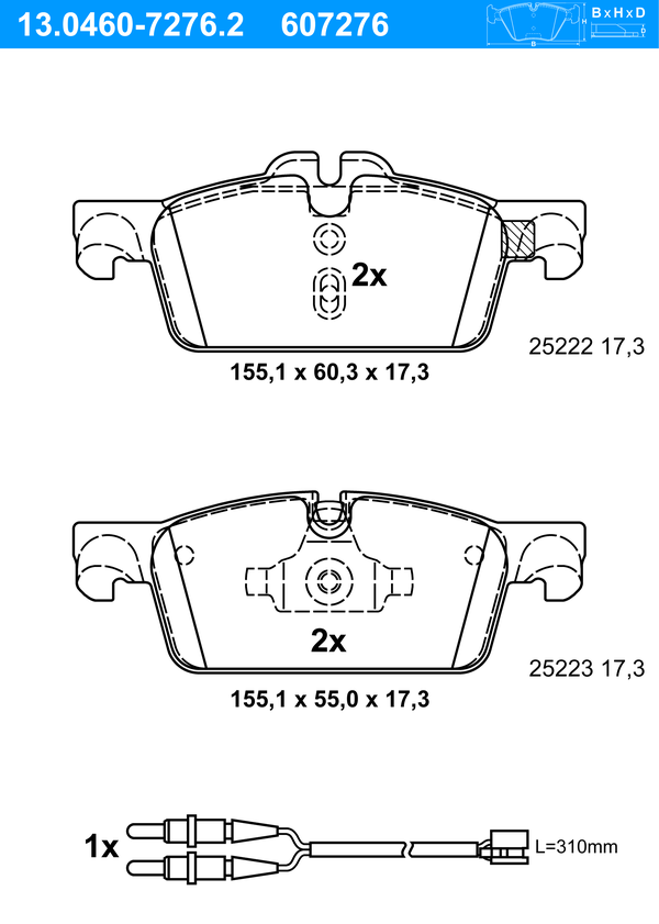 ATE Bremseklodser 13046072762 for PEUGEOT