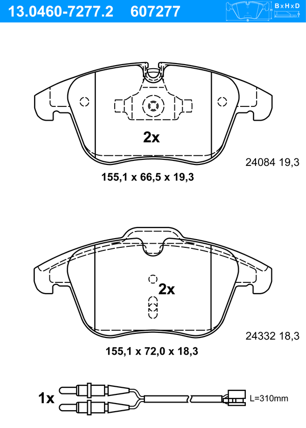 ATE Bremseklodser 13046072772 for PEUGEOT
