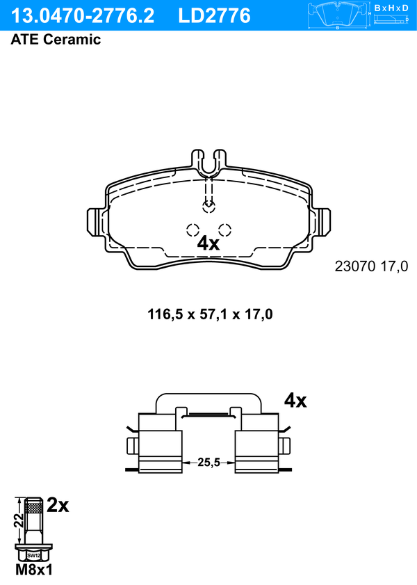 ATE Bremseklodser 13047027762 for MERCEDES-BENZ