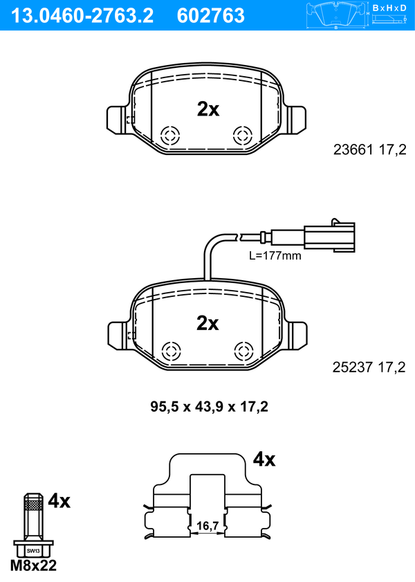 ATE Bremseklodser 13046027632 for FIAT