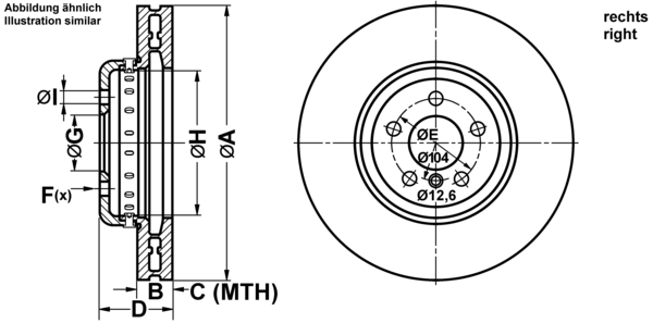 ATE Bremseskive 24013601182 ventileret 374mm 36mm for BMW