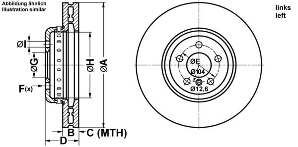 ATE Bremseskive 24013601192 ventileret 374mm 36mm for BMW
