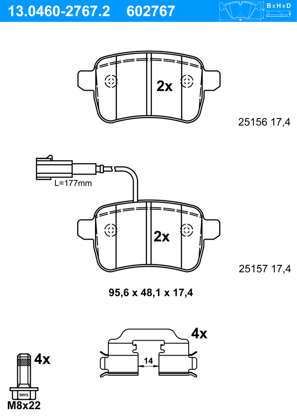 ATE Bremseklodser 13046027672 for FIAT