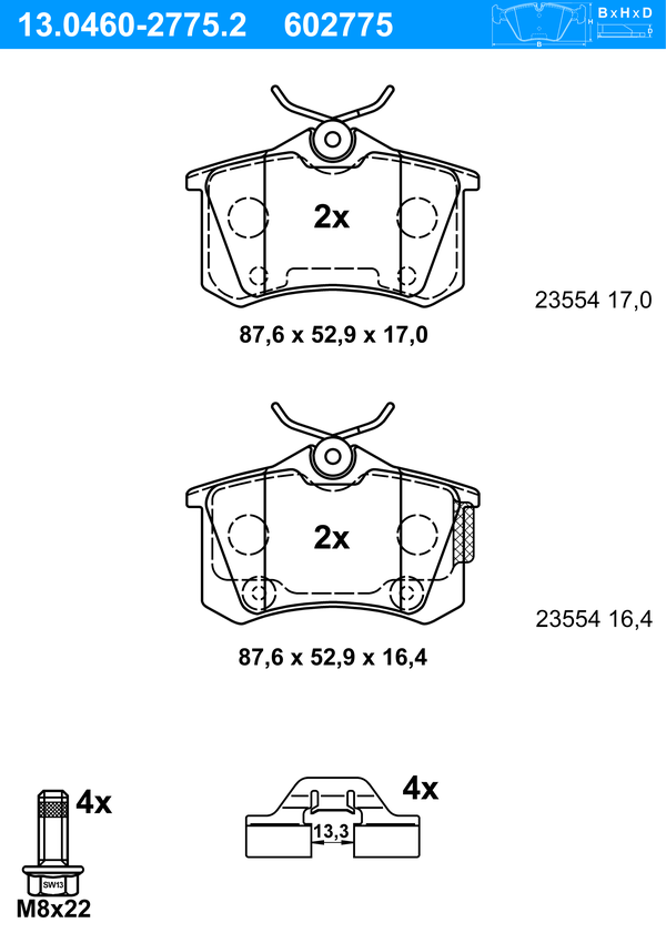 ATE Bremseklodser 13046027752 for CITROËN