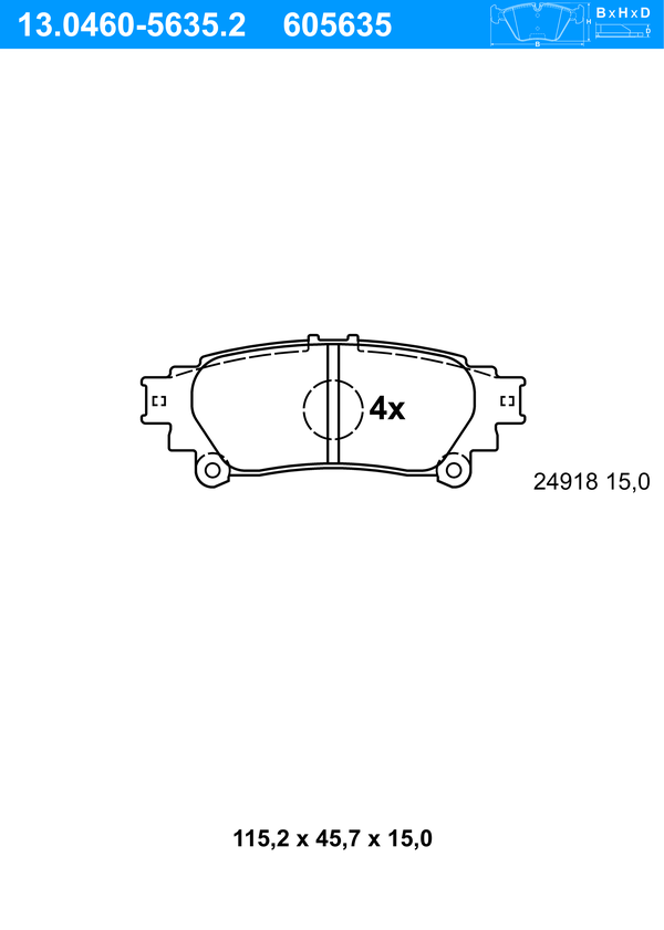 ATE Bremseklodser 13046056352 for TOYOTA LEXUS