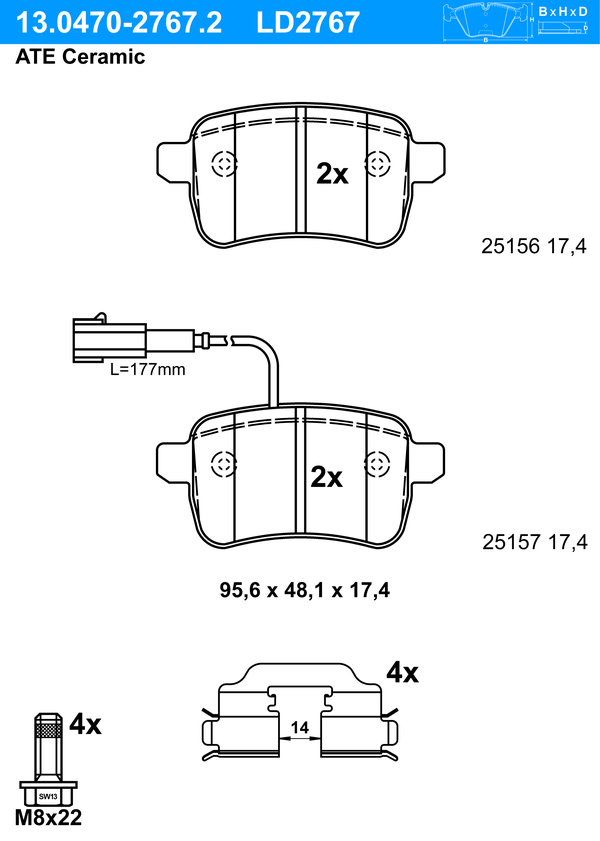 ATE Bremseklodser 13047027672 for FIAT