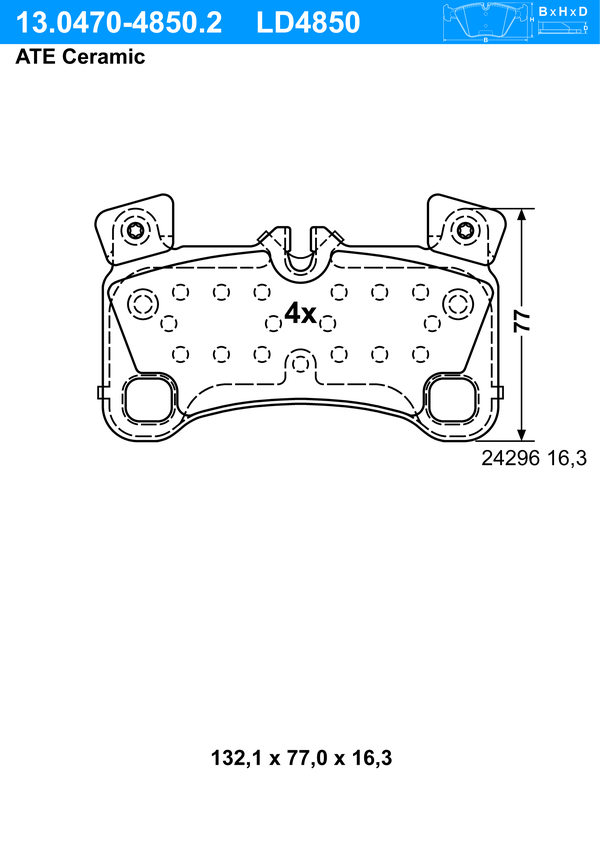 ATE Bremseklodser 13047048502 for PORSCHE VAG
