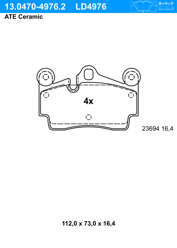 ATE Bremseklodser 13047049762 for PORSCHE VAG