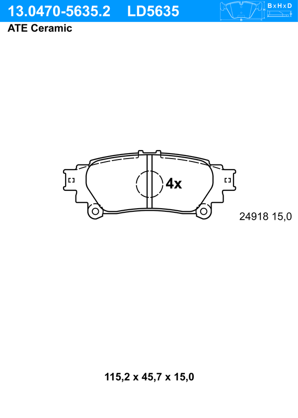 ATE Bremseklodser 13047056352 for TOYOTA LEXUS