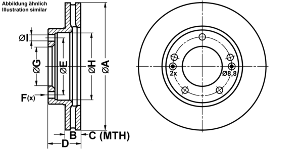 ATE Bremseskive 24012802271 ventileret 302mm 28mm for KIA