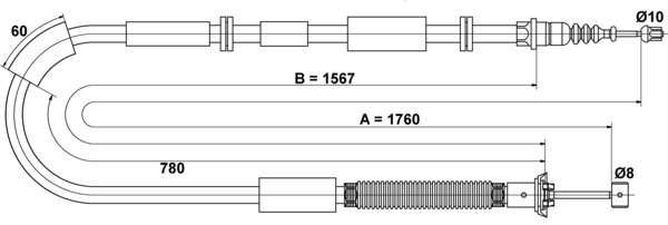 ATE Håndbremsekabel 24372730022 for FIAT