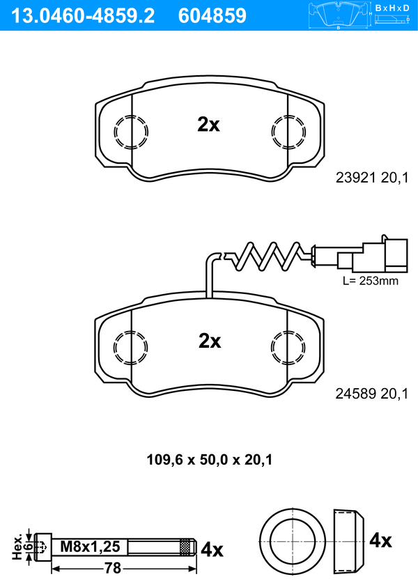 ATE Bremseklodser 13046048592 for NISSAN