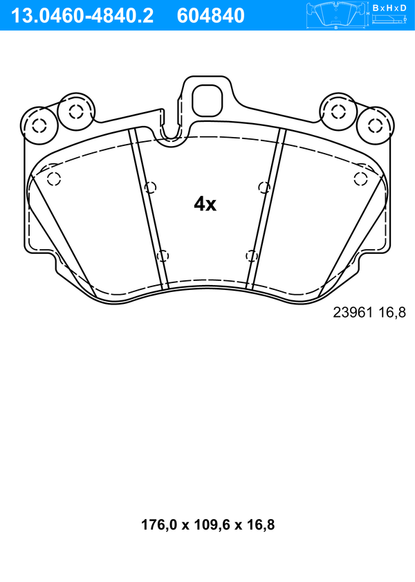 ATE Bremseklodser 13046048402 for PORSCHE