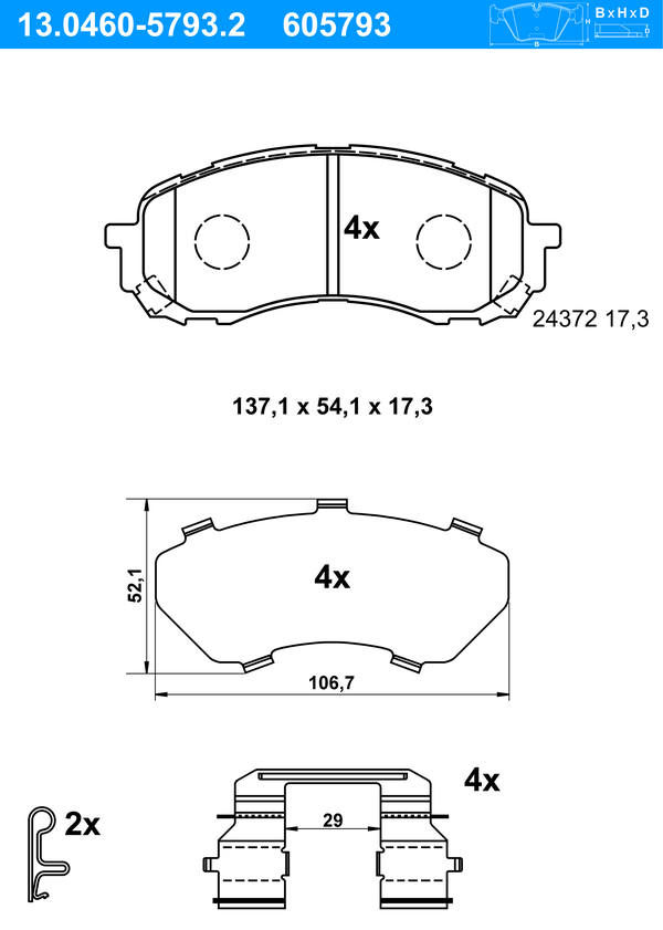 ATE Bremseklodser 13046057932 for SUBARU