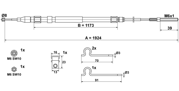 ATE Håndbremsekabel 24372702472 for BMW