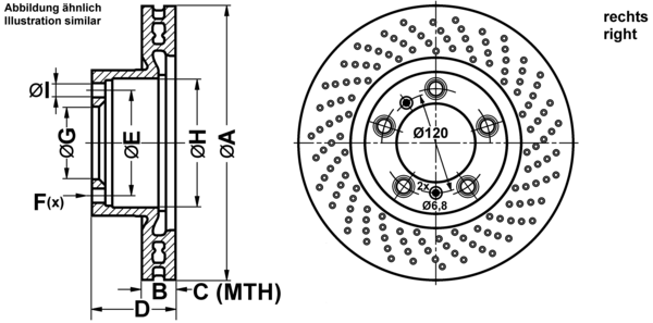ATE Bremseskive 24012802461 perforeret 330mm 28mm for PORSCHE