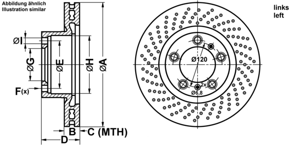ATE Bremseskive 24012802471 perforeret 330mm 28mm for PORSCHE