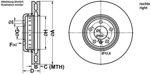 ATE Bremsesæt, skivebremser ijf141d095 højre ventileret 348mm 36mm for BMW