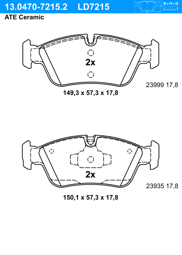 ATE Bremseklodser 13047072152 for BMW