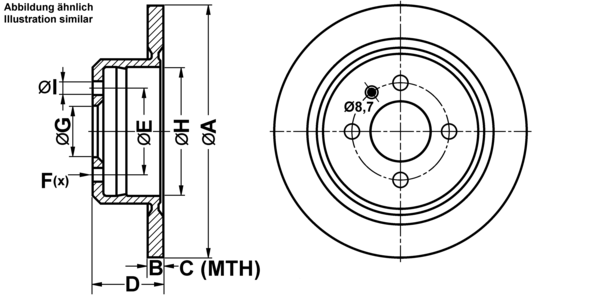 ATE Bremseskive 24031001501 fuld 258mm 10mm for BMW