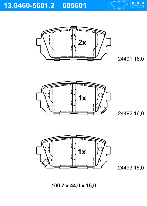 ATE Bremseklodser 13046056012 for KIA