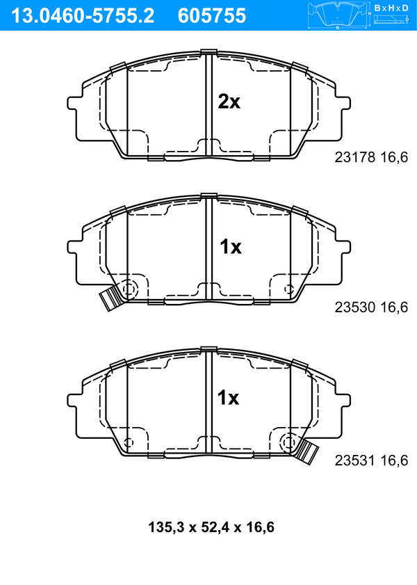 ATE Bremseklodser 13046057552 for HONDA