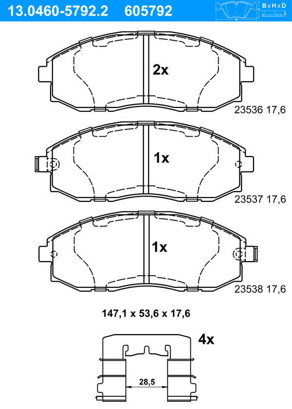 ATE Bremseklodser 13046057922 for HYUNDAI KIA