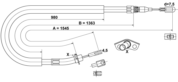 ATE Håndbremsekabel 24372704632 for MERCEDES-BENZ