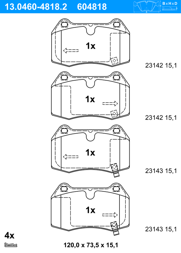 ATE Bremseklodser 13046048182 for NISSAN