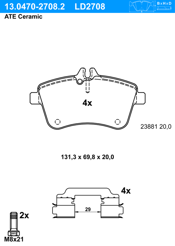 ATE Bremseklodser 13047027082 for MERCEDES-BENZ