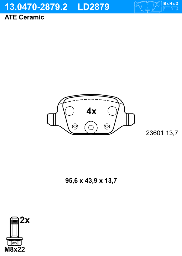 ATE Bremseklodser 13047028792 for FIAT CITROËN