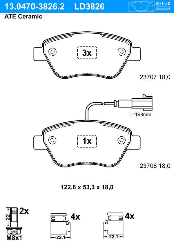 ATE Bremseklodser 13047038262 for FIAT