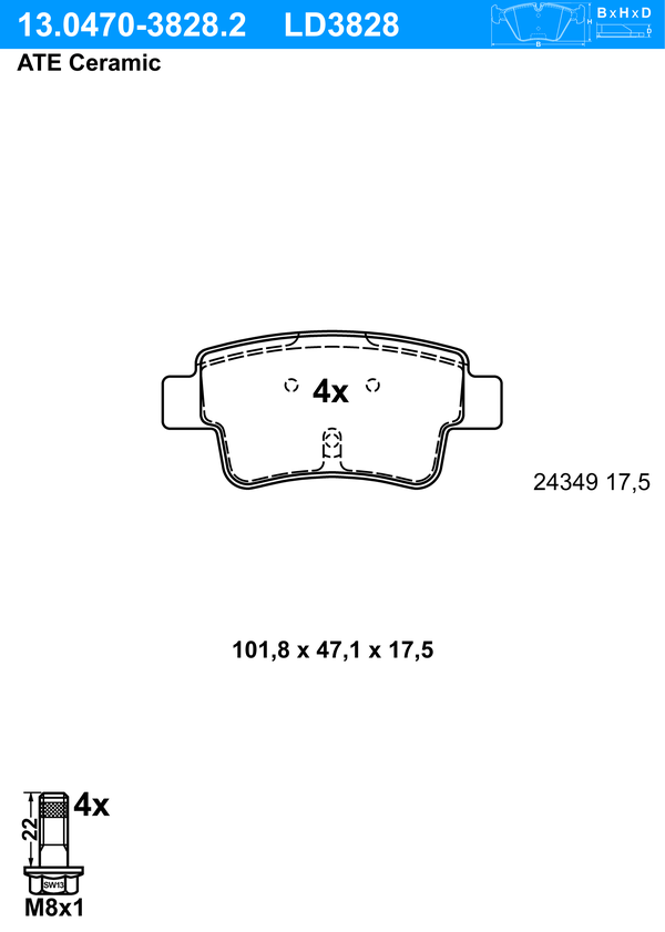 ATE Bremseklodser 13047038282 for FIAT