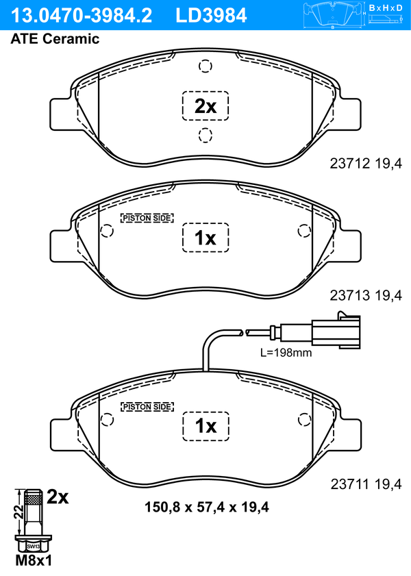 ATE Bremseklodser 13047039842 for FIAT