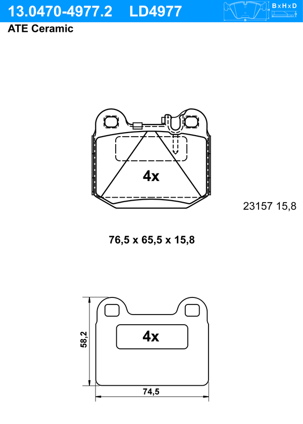 ATE Bremseklodser 13047049772 for MERCEDES-BENZ