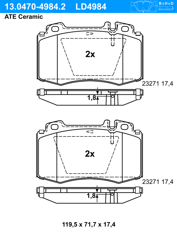 ATE Bremseklodser 13047049842 for MERCEDES-BENZ