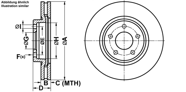 ATE Bremseskive 24012802291 ventileret 325mm 28mm for JAGUAR