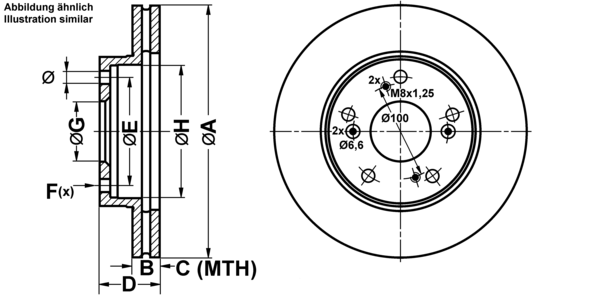 ATE Bremseskive 24012107021 ventileret 262mm 21mm for HONDA